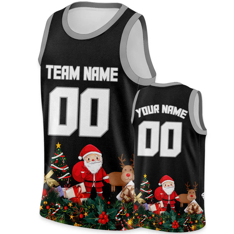 Christmas Day Custom Black White Santa Claus Authentic Basketball Jersey1